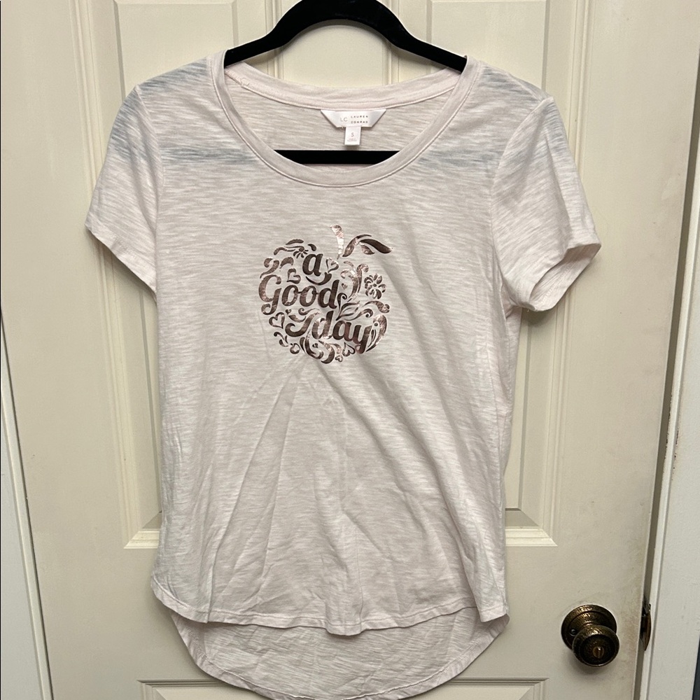 LC Lauren Conrad Cream Tee with Brown Graphic